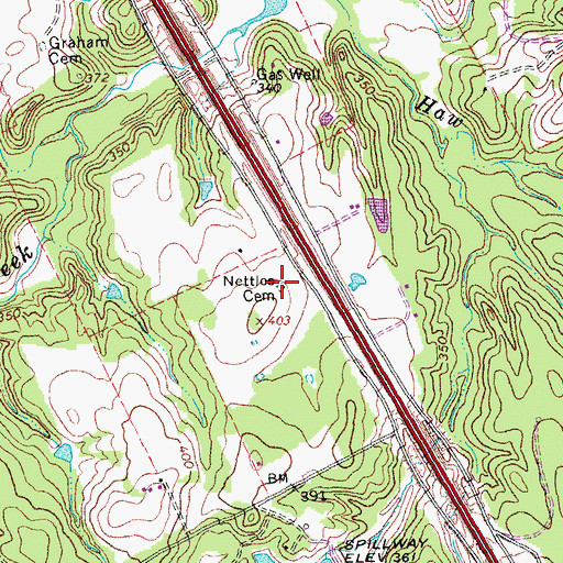 Topographic Map of Nettles Cemetery, TX