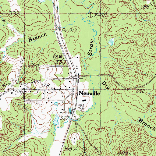 Topographic Map of Neuville, TX