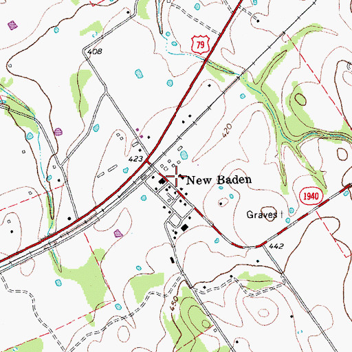 Topographic Map of New Baden, TX