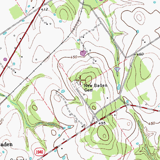 Topographic Map of New Baden Cemetery, TX