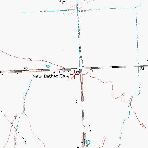 Topographic Map of New Bether Church, TX