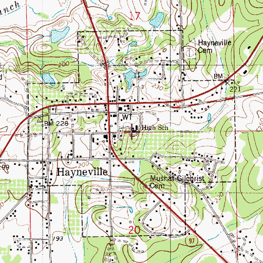 Topographic Map of Hayneville High School, AL