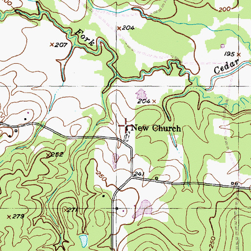 Topographic Map of New Church, TX