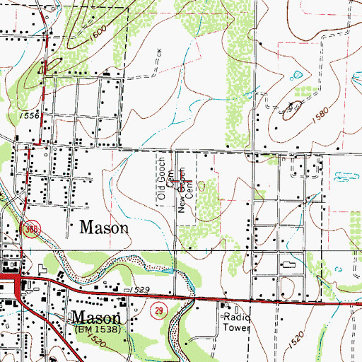 Topographic Map of New Gooch Cemetery, TX