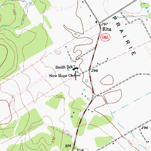 Topographic Map of New Hope Church, TX