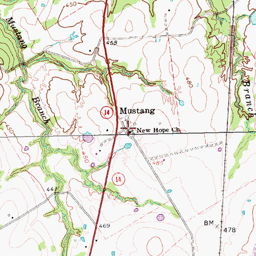 Topographic Map of New Hope Church, TX