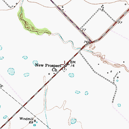 Topographic Map of New Prospect Church, TX