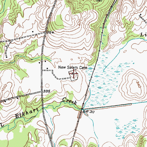 Topographic Map of New Salem Cemetery, TX