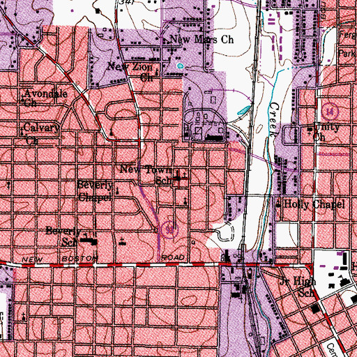 Topographic Map of New Town School, TX