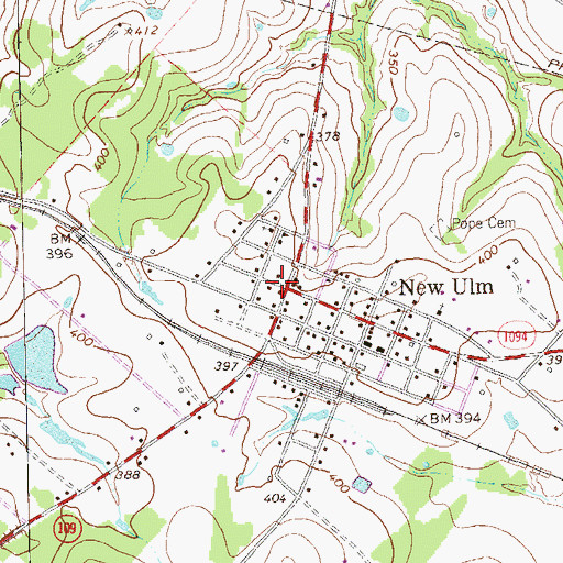 Topographic Map of New Ulm, TX