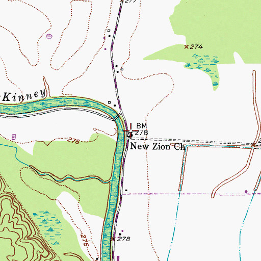 Topographic Map of New Zion Church, TX