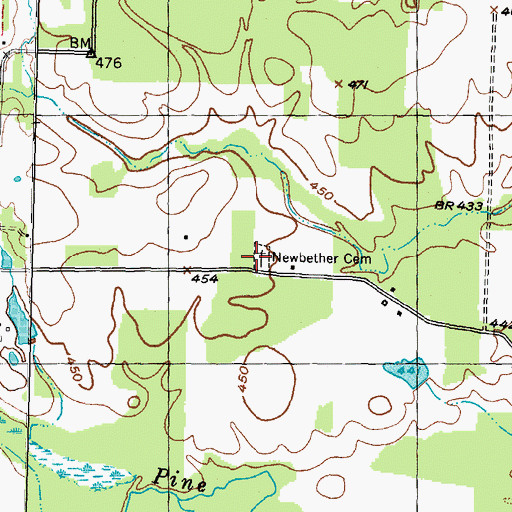 Topographic Map of Newbether Cemetery, TX