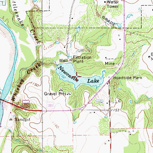 Topographic Map of Newcastle Lake, TX