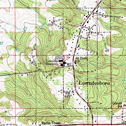 Topographic Map of Lowndes Academy, AL