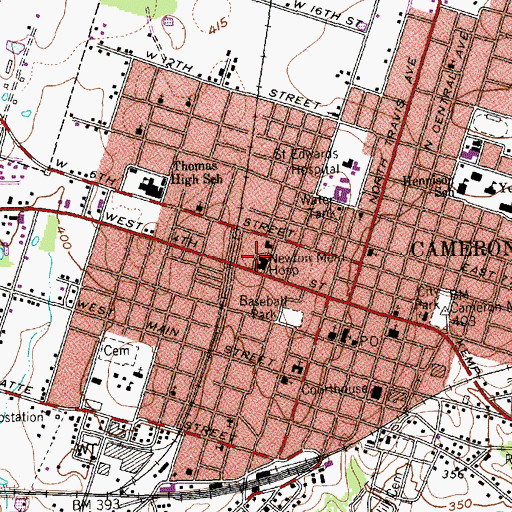 Topographic Map of Newton Memorial Hospital, TX