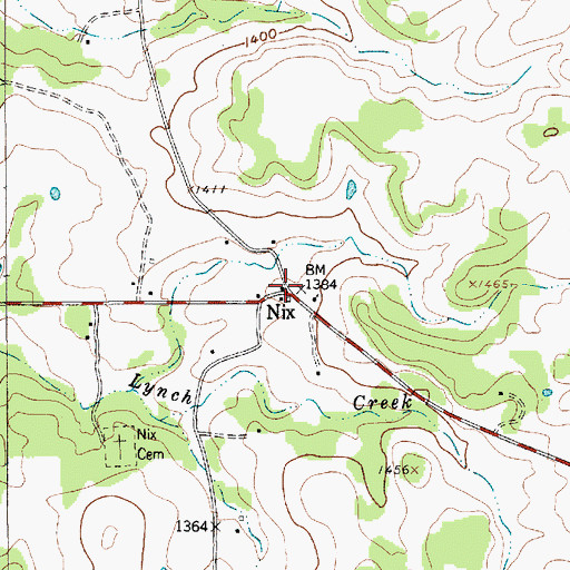 Topographic Map of Nix, TX