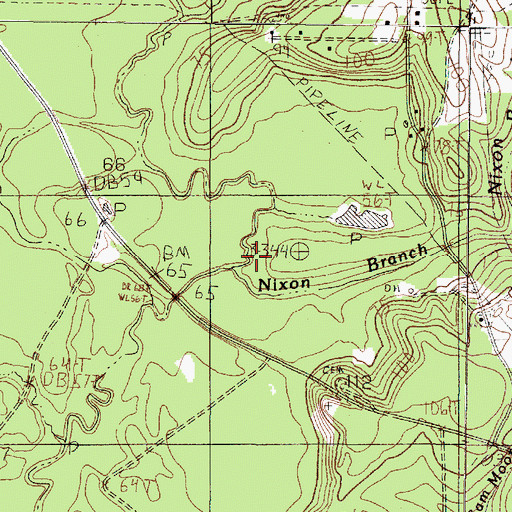 Topographic Map of Nixon Branch, TX
