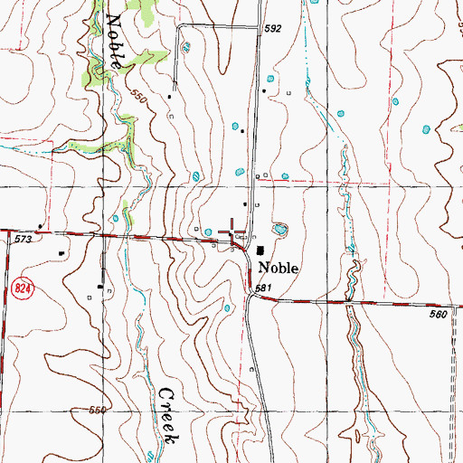 Topographic Map of Noble, TX