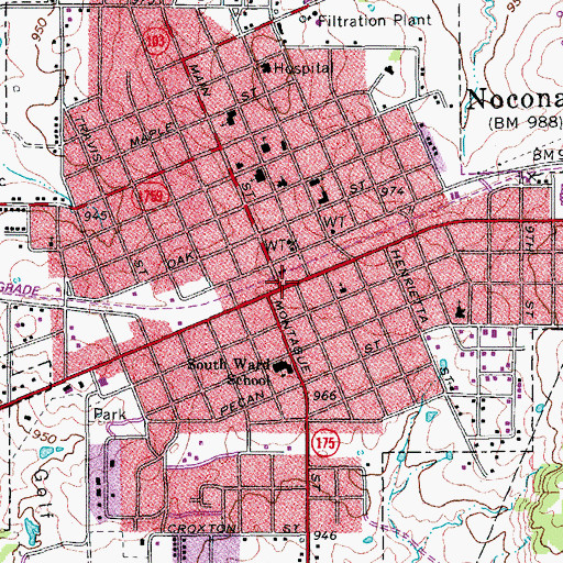 Topographic Map of Nocona, TX