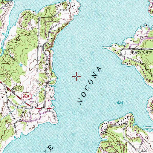 Topographic Map of Lake Nocona, TX