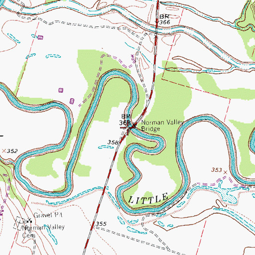 Topographic Map of Norman Valley Bridge, TX