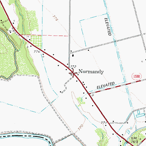 Topographic Map of Normandy, TX