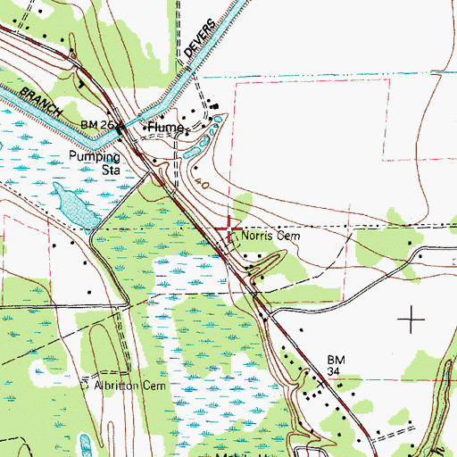 Topographic Map of Norris Cemetery, TX