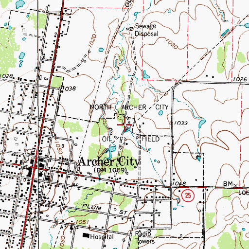 Topographic Map of North Archer City Oil Field, TX