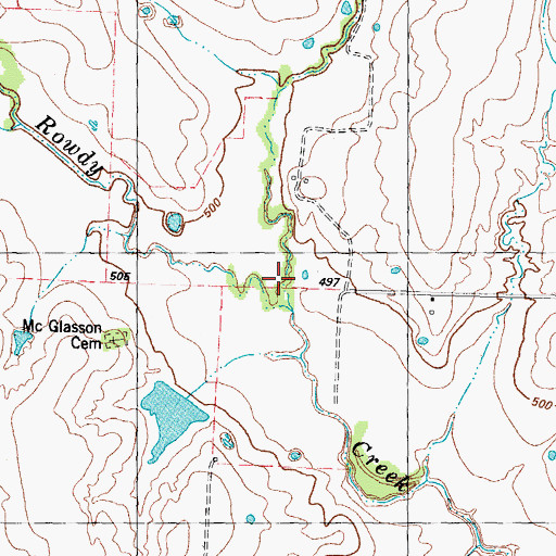 Topographic Map of North Branch Rowdy Creek, TX