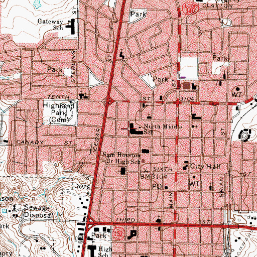 Topographic Map of North Middle School, TX