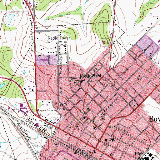 Topographic Map of North Ward School, TX