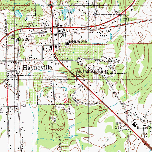 Topographic Map of Mushat Gilchrist Cemetery, AL