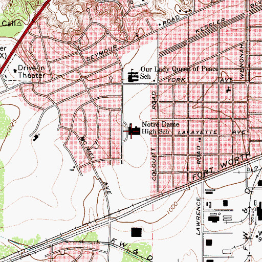 Topographic Map of Notre Dame High School, TX