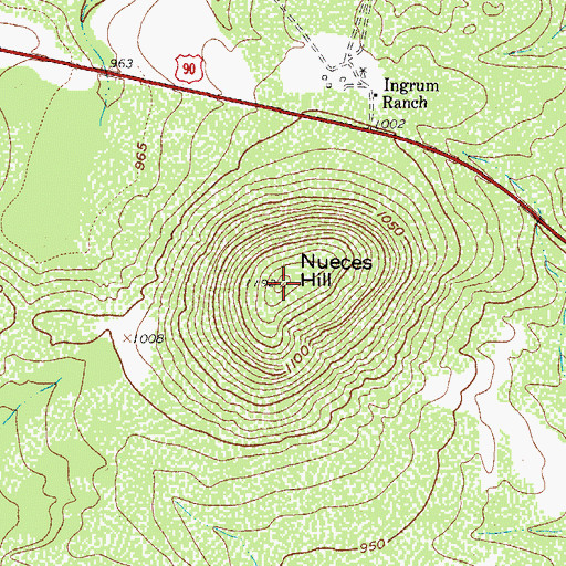 Topographic Map of Nueces Hill, TX
