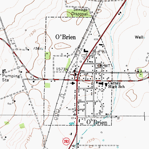 Topographic Map of O'Brien, TX