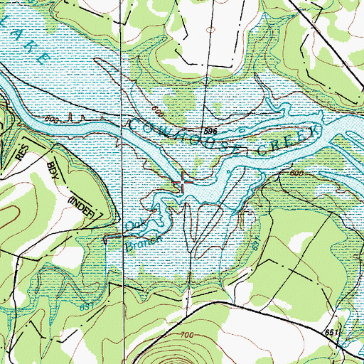 Topographic Map of Oak Branch, TX