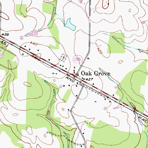 Topographic Map of Oak Grove, TX