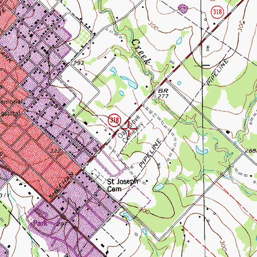 Topographic Map of Oak Grove Cemetery, TX