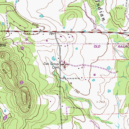 Topographic Map of Oak Grove Cemetery, TX