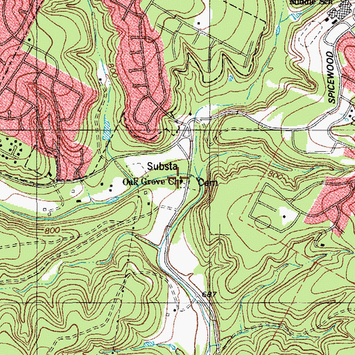 Topographic Map of Oak Grove Church, TX