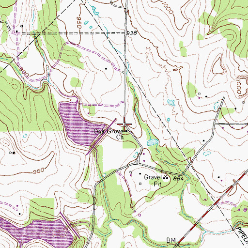 Topographic Map of Oak Grove Church, TX