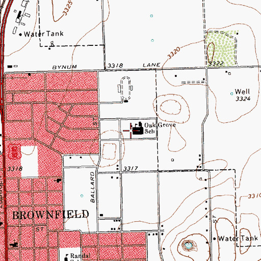 Topographic Map of Oak Grove School, TX