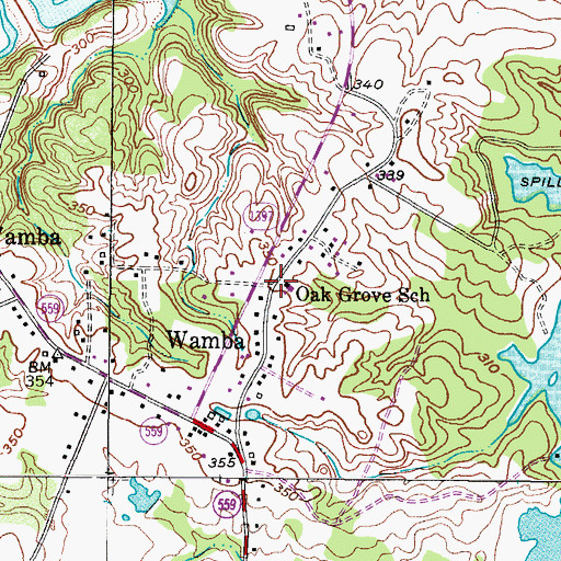 Topographic Map of Oak Grove School, TX