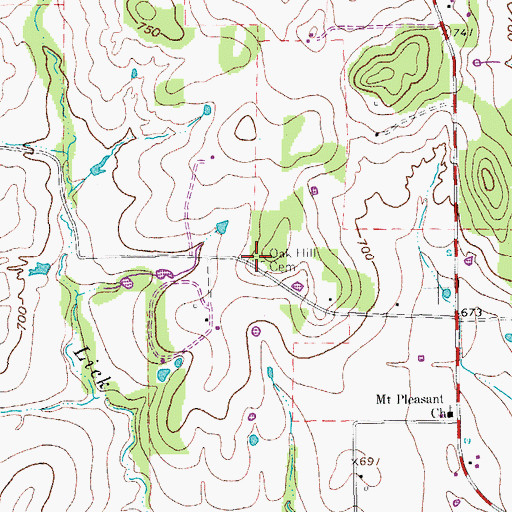 Topographic Map of Oak Hill Cemetery, TX