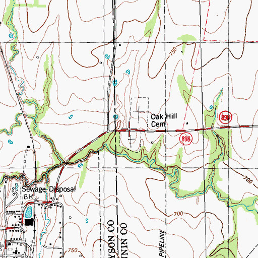 Topographic Map of Oak Hill Cemetery, TX