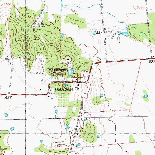 Topographic Map of Oak Ridge School, TX
