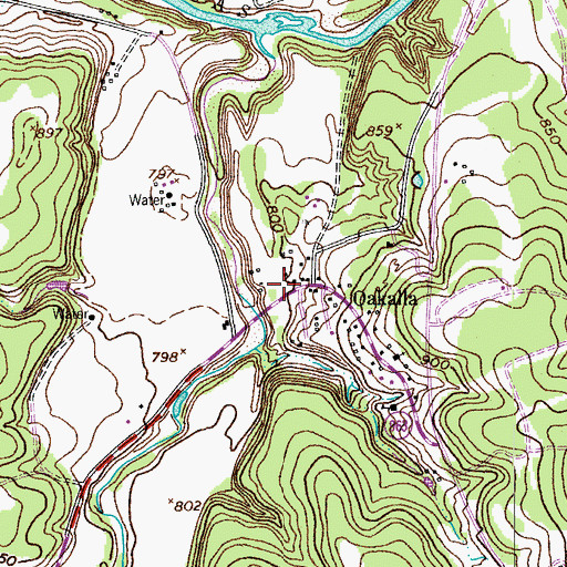 Topographic Map of Oakalla, TX