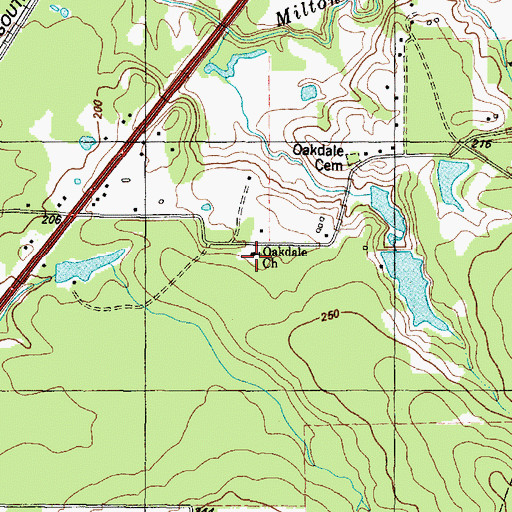 Topographic Map of Oakdale Church, TX