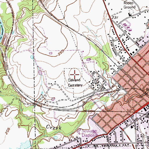 Topographic Map of Oakland Cemetery, TX