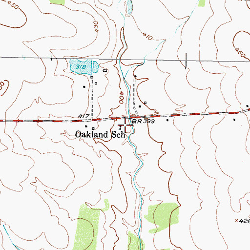 Topographic Map of Oakland School, TX